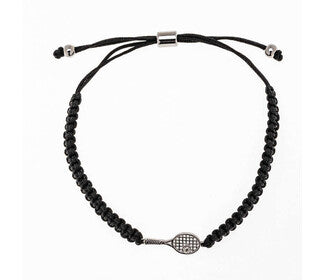 Born To Rally Tennis Racquet Adjustable Rope Bracelet (Black)