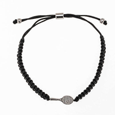 Born To Rally Tennis Racquet Adjustable Rope Bracelet (Black)