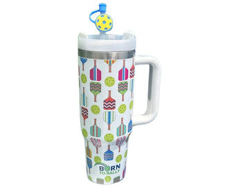 Born To Rally Pickleball 30 Oz Tumbler - Multi Paddle
