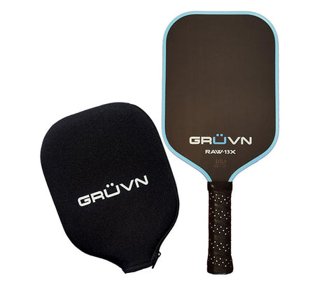 Gruvn Raw-13X Raw Carbon Fiber Pickleball Paddle (Ice Blue Edge Guard)