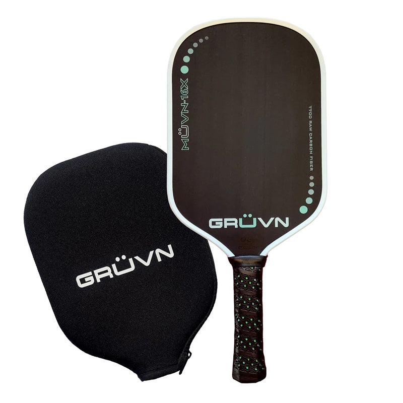 Gruvn Muvn-16X Raw Carbon Fiber Pickleball Paddle (Mint W/White)