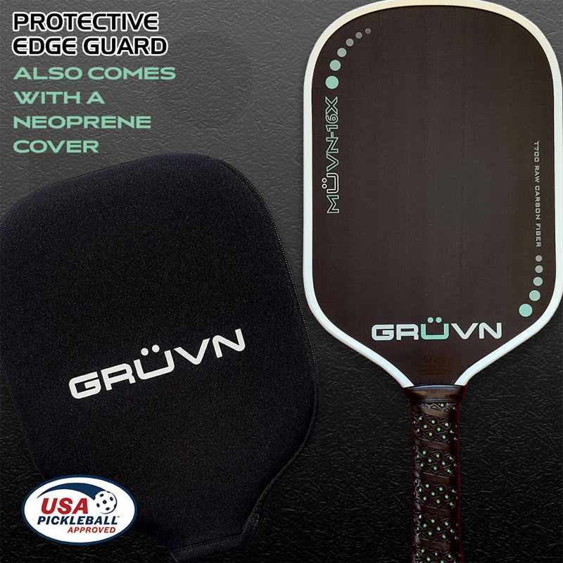 Gruvn Muvn-16X Raw Carbon Fiber Pickleball Paddle (Mint W/White)