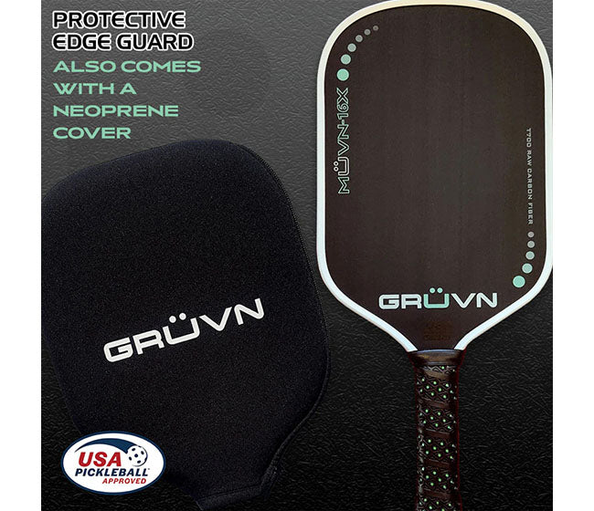 Gruvn Muvn-16X Raw Carbon Fiber Pickleball Paddle (Mint W/White)