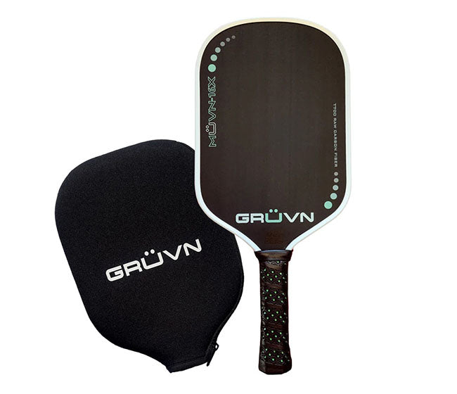 Gruvn Muvn-16X Raw Carbon Fiber Pickleball Paddle (Mint W/White)