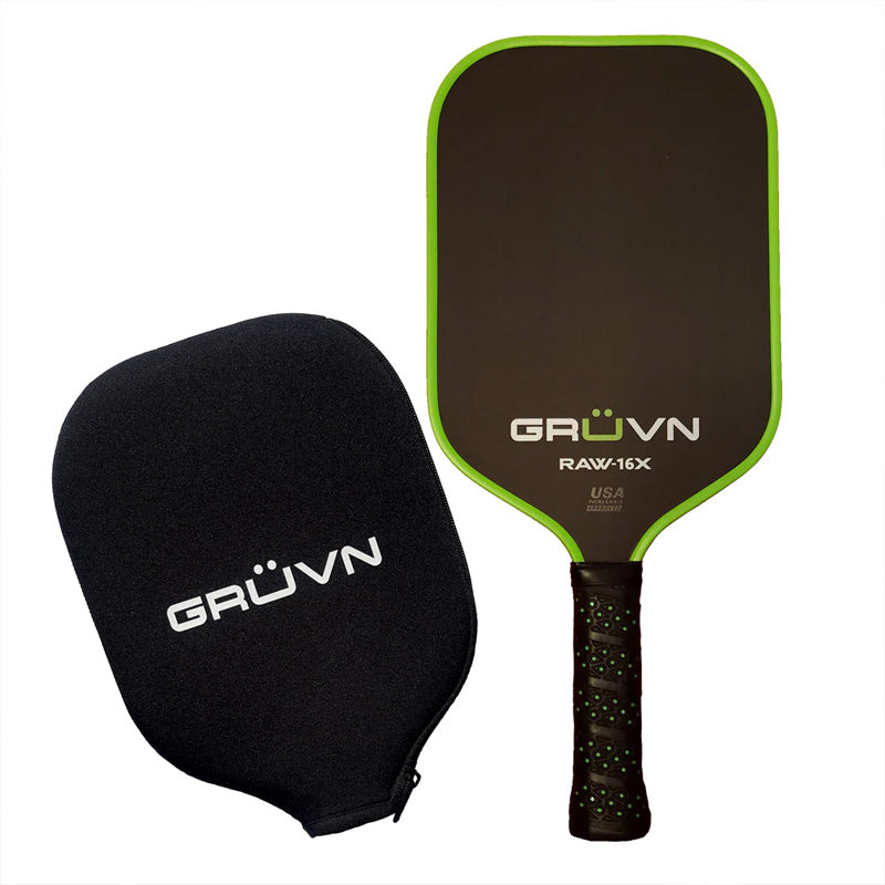 Gruvn Raw-16X Raw Carbon Fiber Pickleball Paddle (Green Edge Guard)