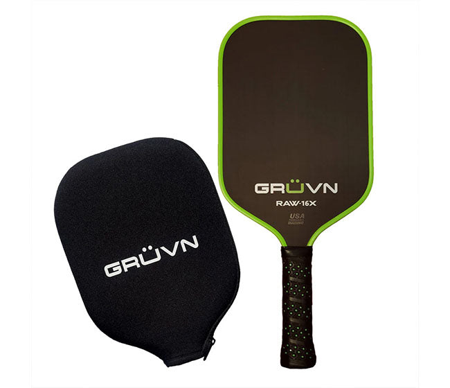 Gruvn Raw-16X Raw Carbon Fiber Pickleball Paddle (Green Edge Guard)