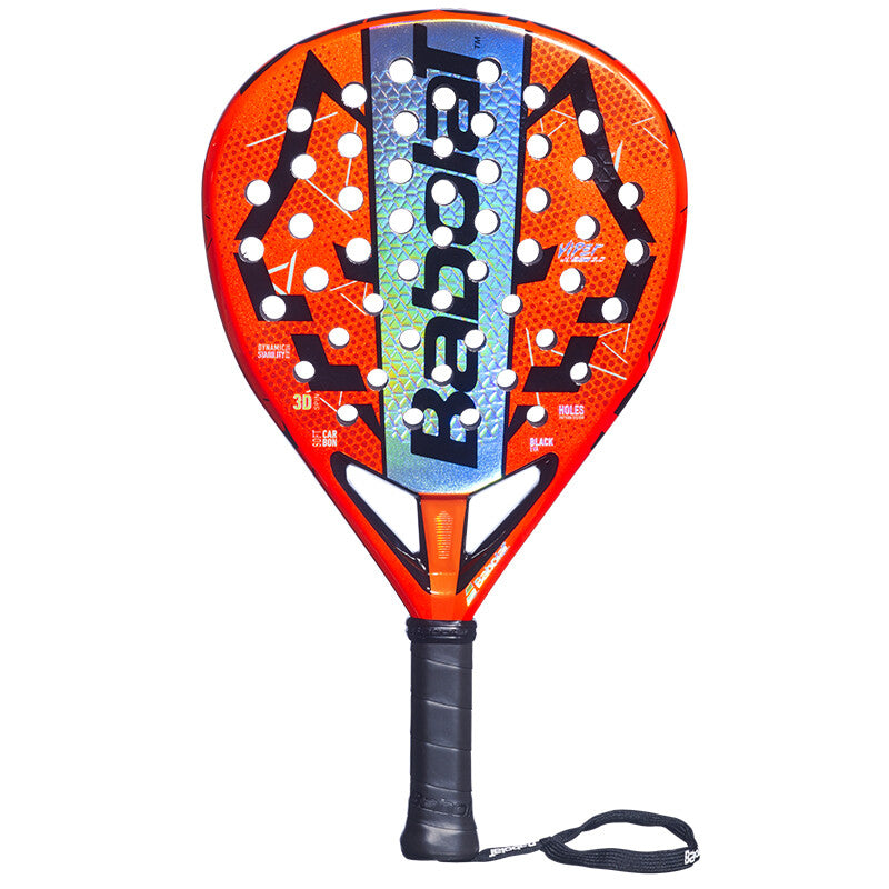 Babolat Padel Viper Soft Juan Lebrón 3.0 paddle with orange design and ergonomic handle, designed for professional-level padel play.