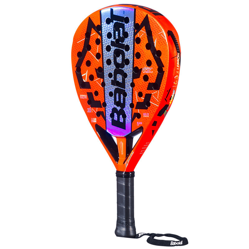 Babolat Padel Viper Soft Juan Lebrón 3.0 racket with orange design, featuring grip and padel racket details.