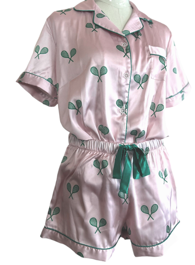 Tennis Pajama Satin Short Set - "Tennis Forever"