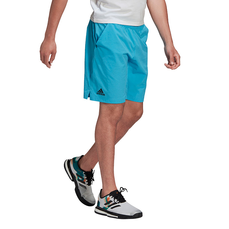 adidas Ergo 9" Short (M) (Blue) Elastic Waistband with Drawcord - Designed to Hold Tennis Balls