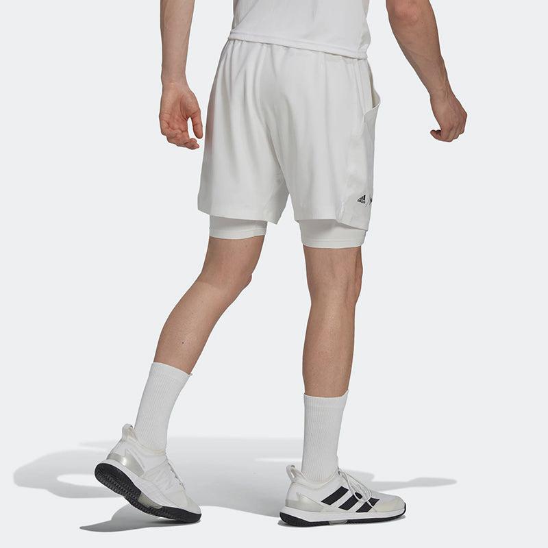 adidas London 2-in-1 Short 7" (M) (White) 100% Recycled Polyester Twill