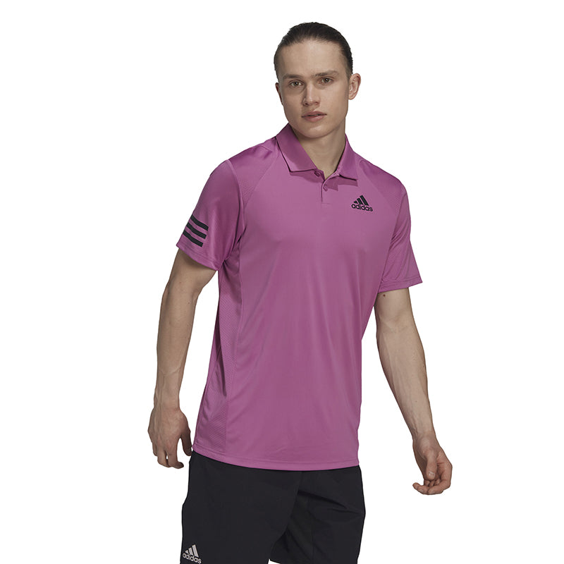 adidas Club 3 Stripe Polo (M) (Pink) 100% Recycled Polyester Interlock -  Breathable and Very Stretchy