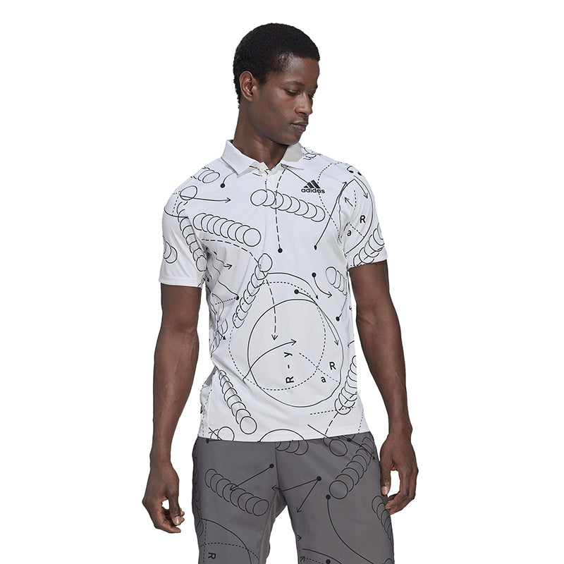 adidas Club Graphic Polo (M) (White) 100% recycled materials - Polo Collar with Three-button Closure