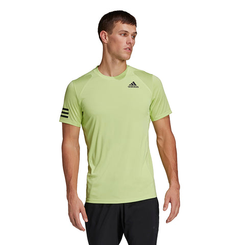 adidas Club 3 Stripe Tee (M) (Lime) Cool and Dry - 100% Recycled Polyester