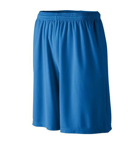 Augusta Longer Length Wicking 9" Short (M) (Royal) Covered Elastic Waistband with Inside Drawcord