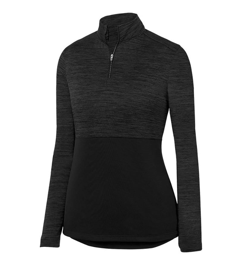 Augusta Shadow Tonal Heather 1/4 Zip Pullover (W) (Black) 100% Polyester Wicking Knit Solid Bottom Body