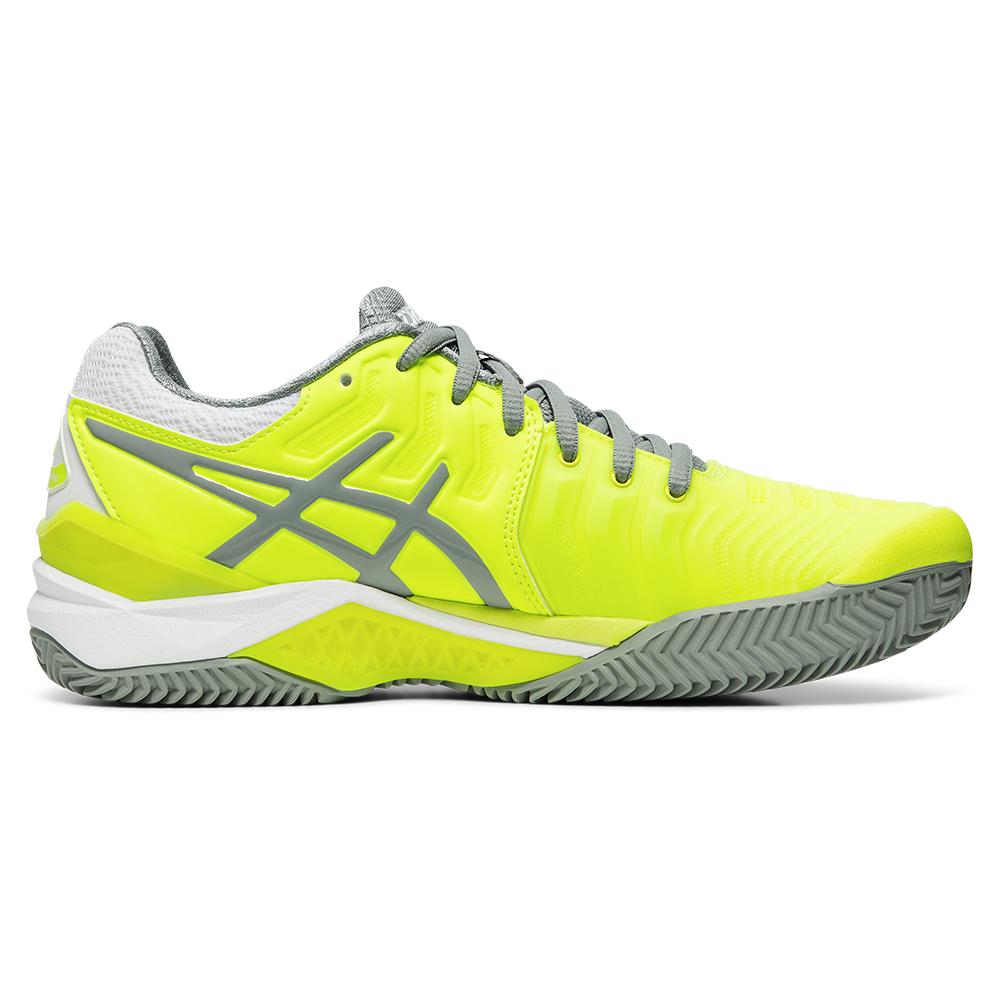 Asics Women's GEL-Resolution 7 Clay Tennis Shoes Safety Yellow and Stone Gray