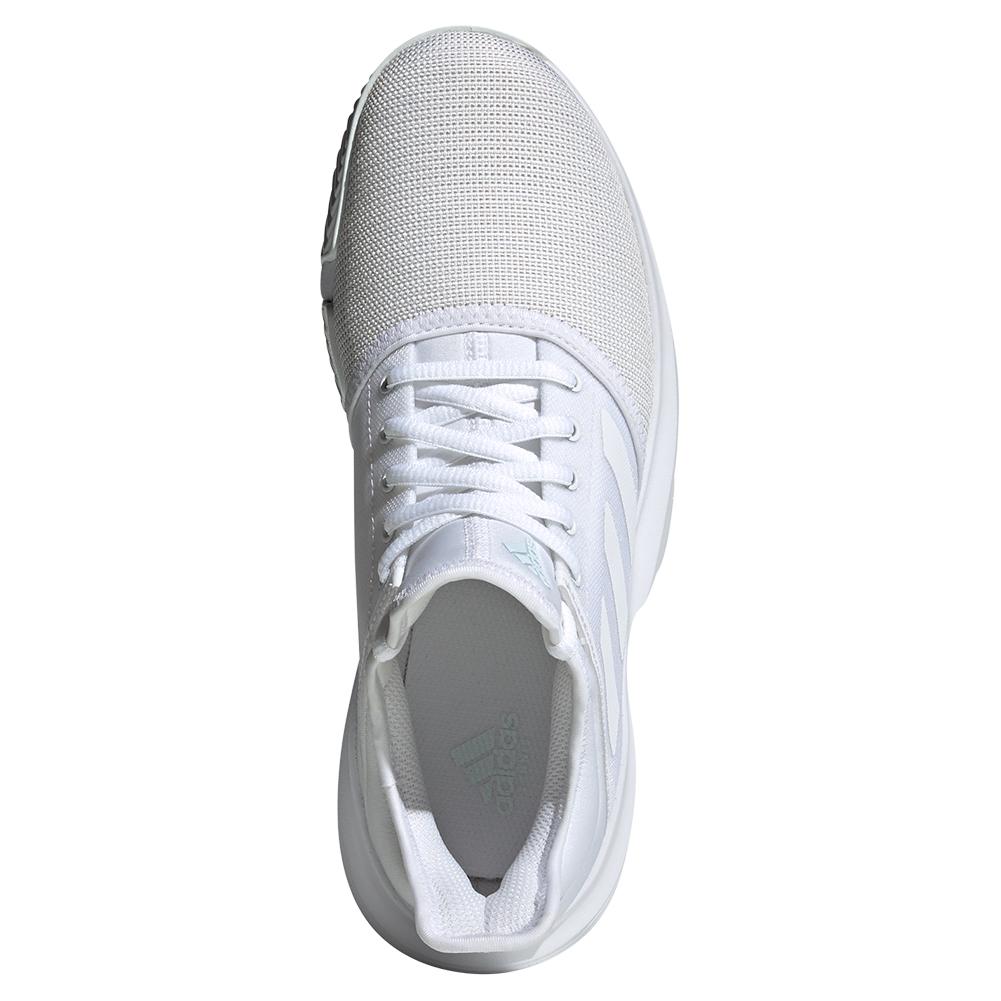 Adidas Women's GameCourt Tennis Shoes White and Blue Tint