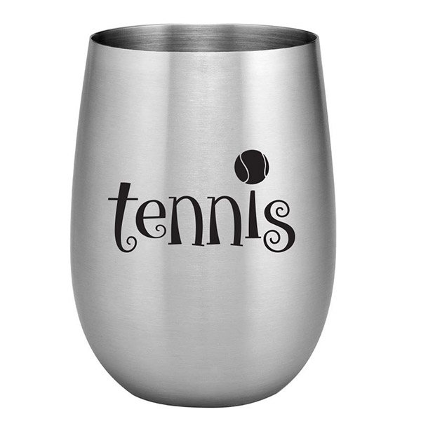 Stainless Steel Stemless Wine Glass (Tennis Text)
