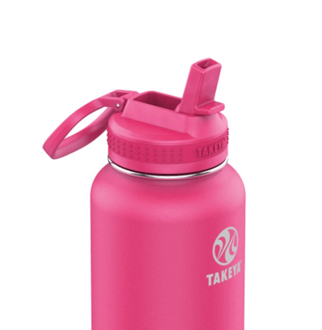 Takeya Pickleball Insulated Water Bottle w/Straw Lid (32oz)(Pink)