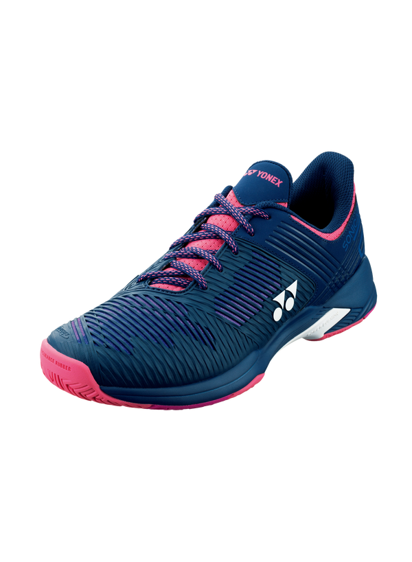 Yonex Women's Power Cushion Sonicage 2 Tennis Shoes Navy and Pink